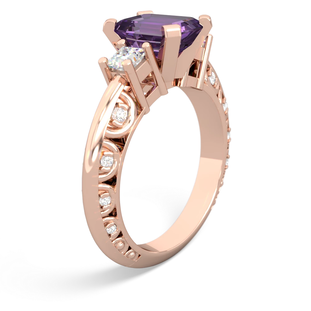 Amethyst Art Deco Diamond 8X6 Emerald-Cut Engagement 14K Rose Gold ring R20018EM