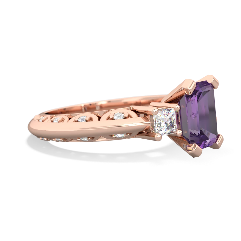 Amethyst Art Deco Diamond 8X6 Emerald-Cut Engagement 14K Rose Gold ring R20018EM