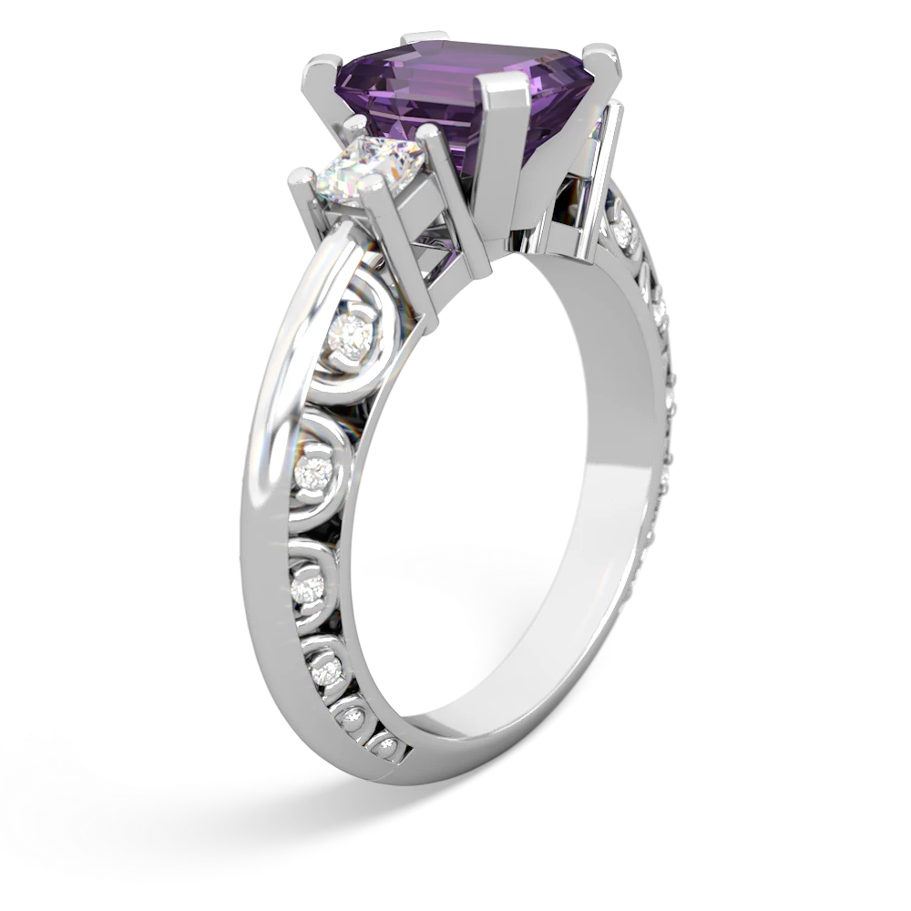 Amethyst Art Deco Diamond 8X6 Emerald-Cut Engagement 14K White Gold ring R20018EM