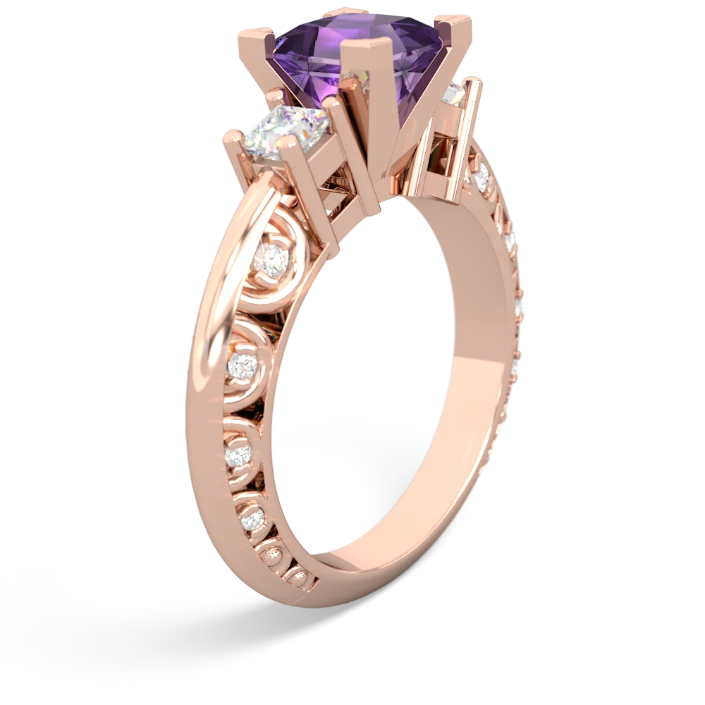 Amethyst Art Deco Diamond Engagement 6Mm Princess 14K Rose Gold ring R2001