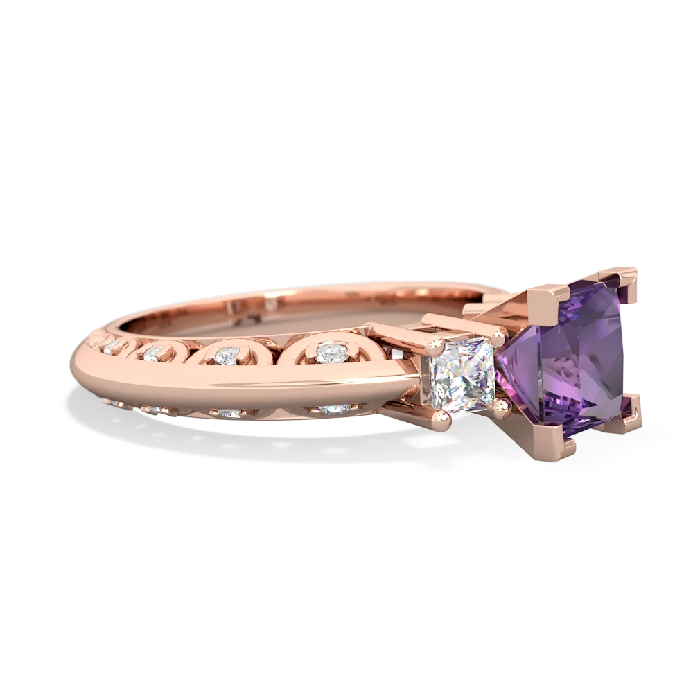 Amethyst Art Deco Diamond Engagement 6Mm Princess 14K Rose Gold ring R2001