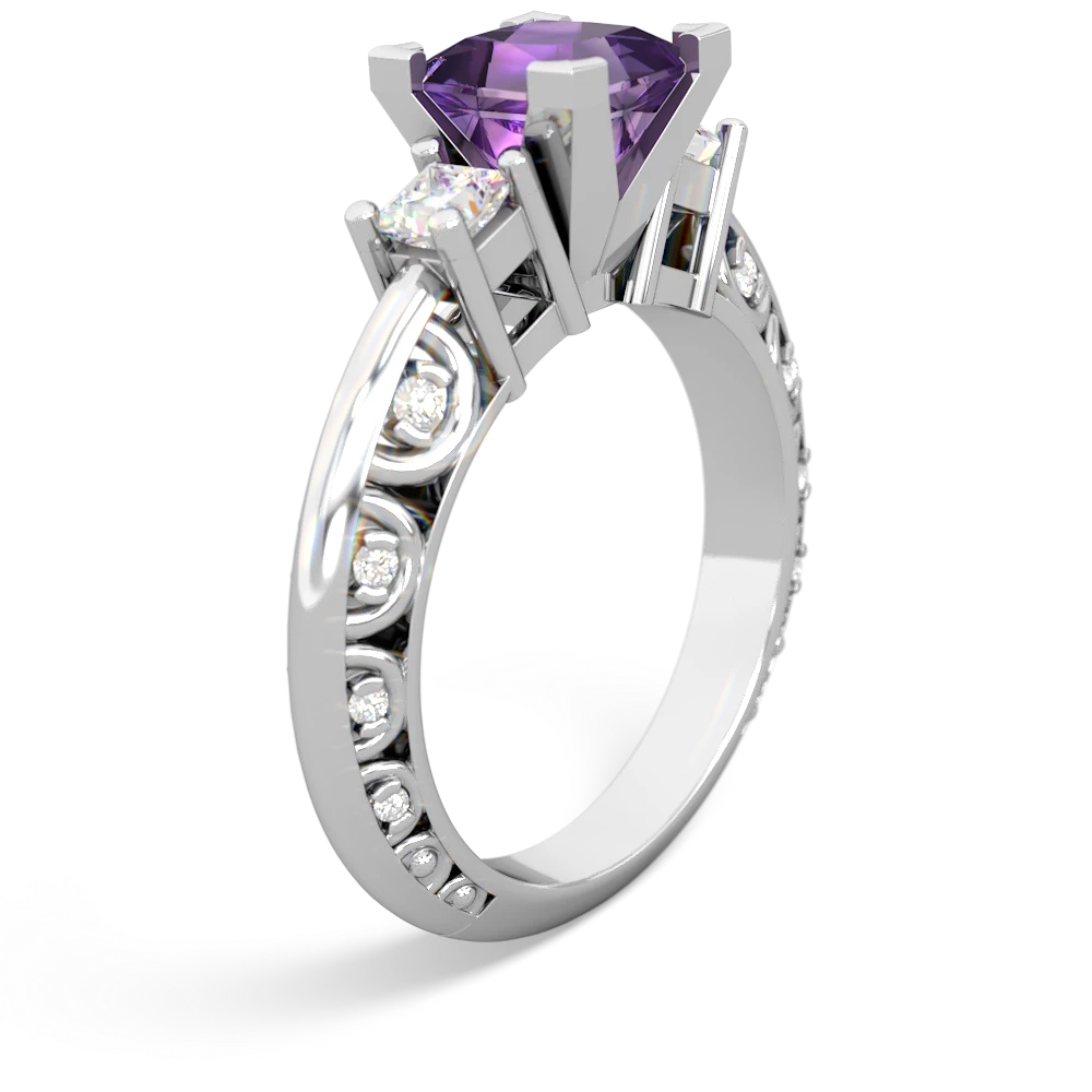 Amethyst Art Deco Diamond Engagement 6Mm Princess 14K White Gold ring R2001