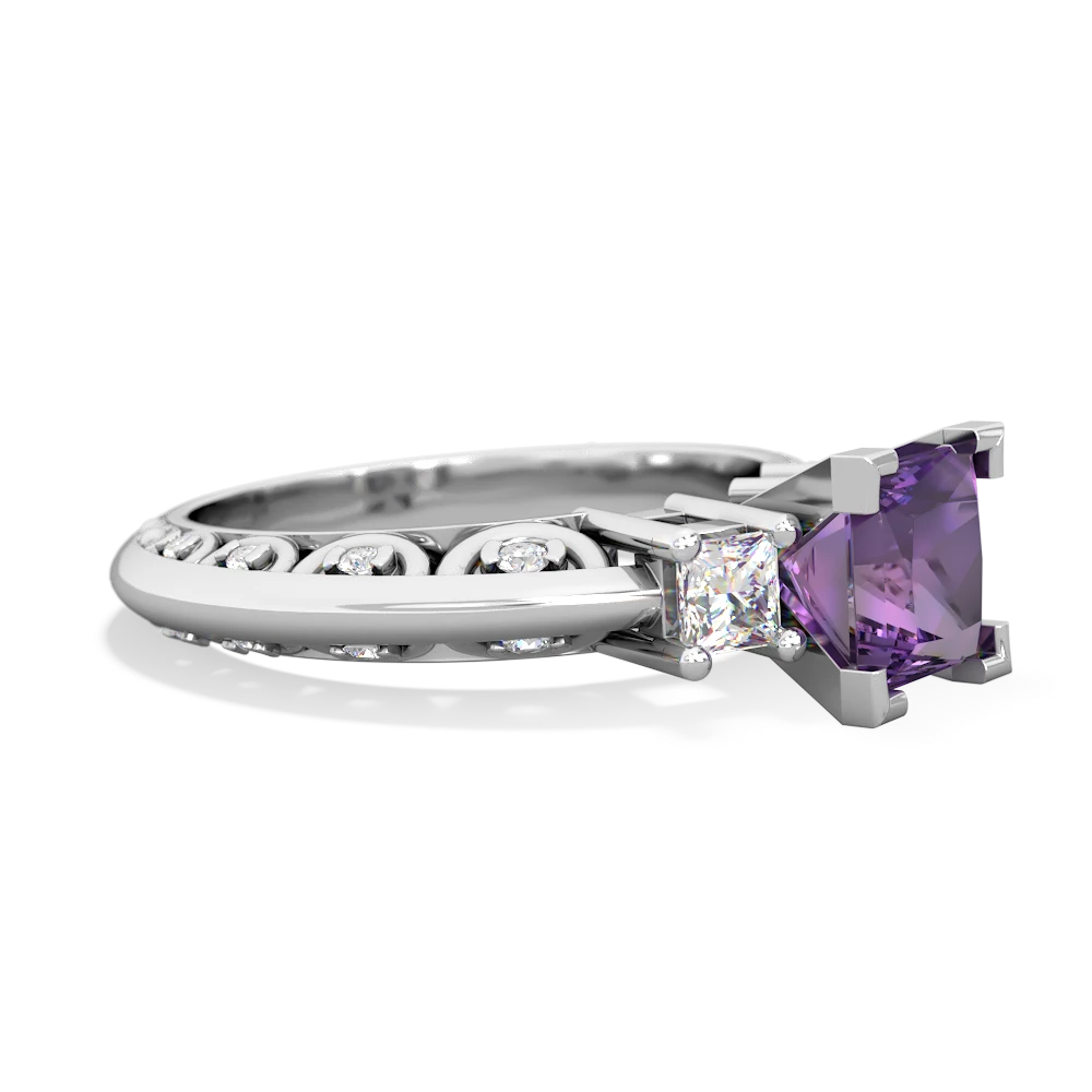 Amethyst Art Deco Diamond Engagement 6Mm Princess 14K White Gold ring R2001