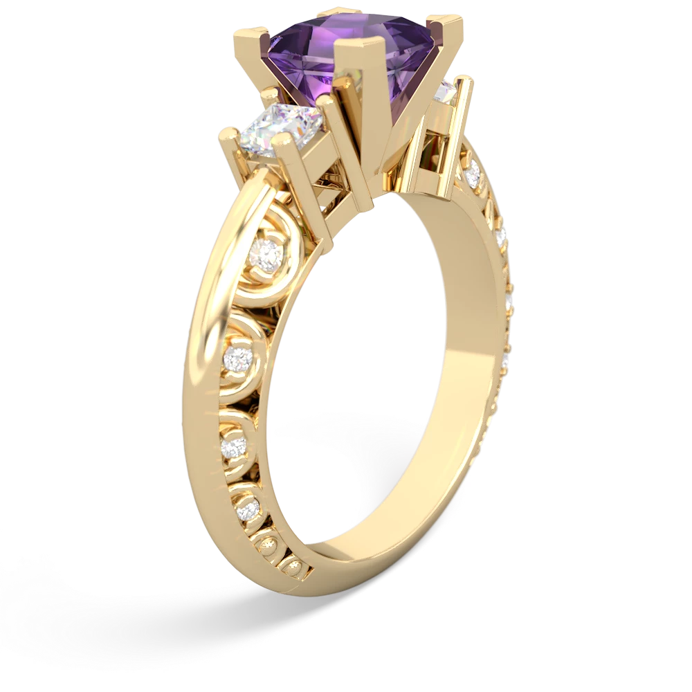 Amethyst Art Deco Diamond Engagement 6Mm Princess 14K Yellow Gold ring R2001