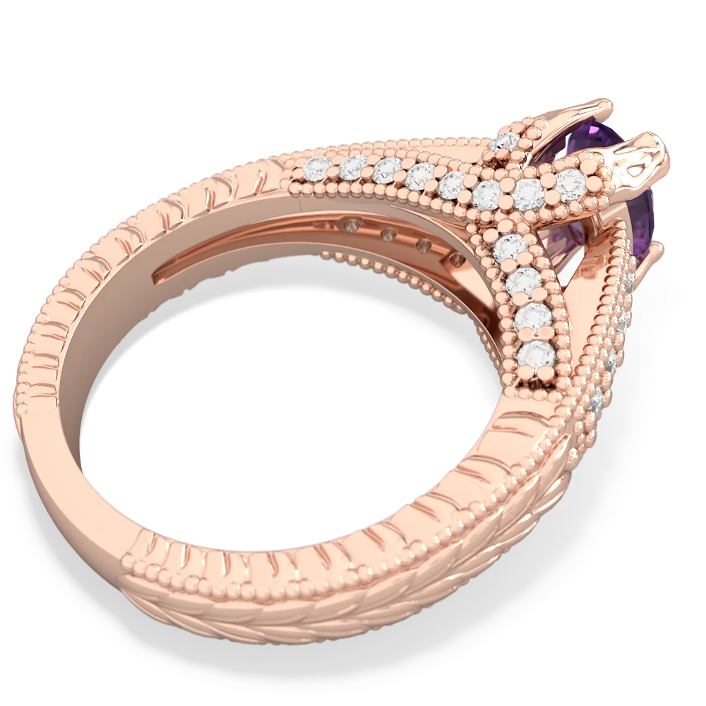 Amethyst Antique Style Milgrain Diamond 14K Rose Gold ring R2028