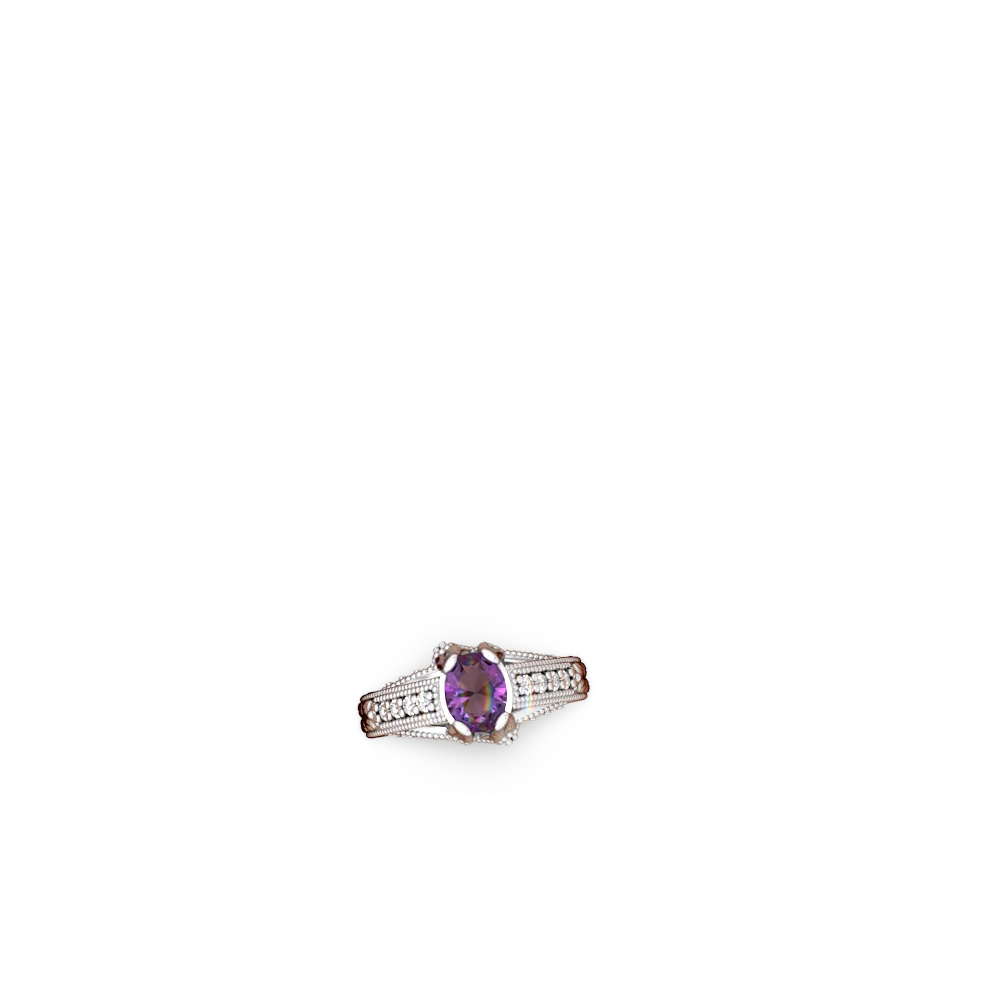 Amethyst Antique Style Milgrain Diamond 14K White Gold ring R2028