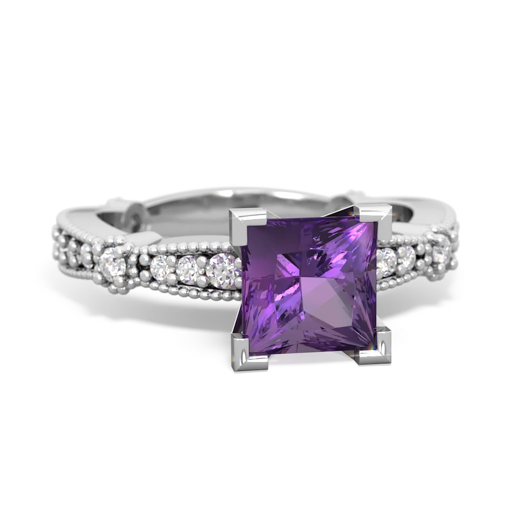 Amethyst Sparkling Tiara 6Mm Princess 14K White Gold ring R26296SQ