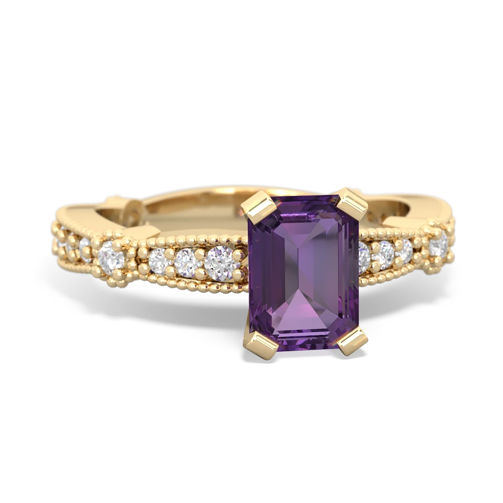 Amethyst Milgrain Antique Style 14K Yellow Gold ring R26297EM - front view