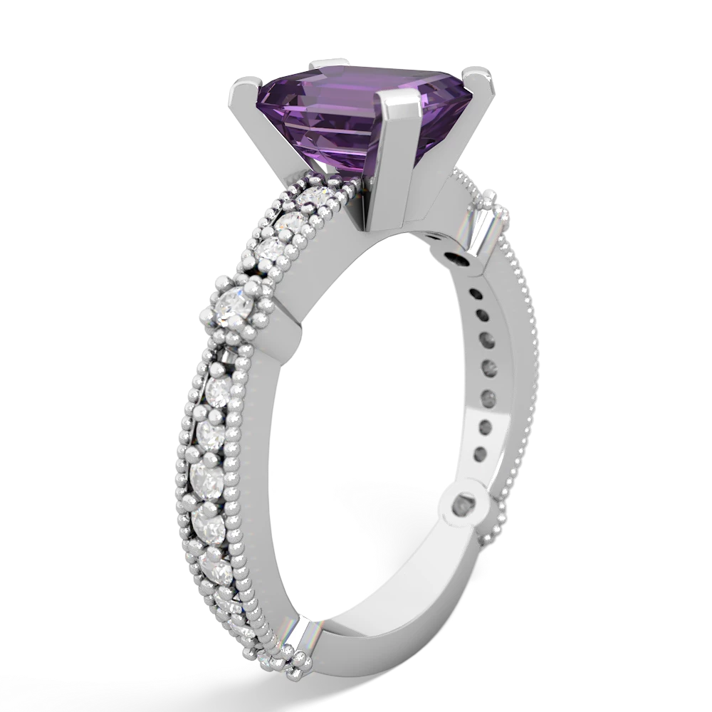 Amethyst Sparkling Tiara 8X6 Emerald-Cut 14K White Gold ring R26298EM