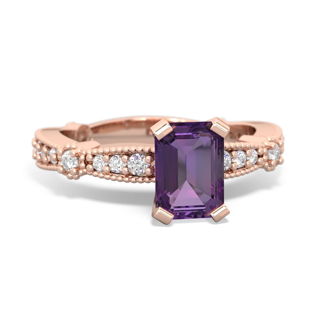 Amethyst Sparkling Tiara 7X5mm Emerald-Cut 14K Rose Gold ring R26297EM