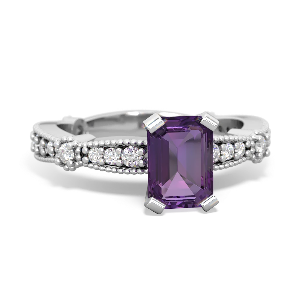 Amethyst Sparkling Tiara 7X5mm Emerald-Cut 14K White Gold ring R26297EM