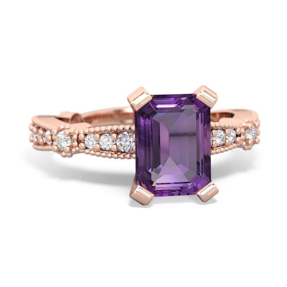 Amethyst Sparkling Tiara 8X6 Emerald-Cut 14K Rose Gold ring R26298EM