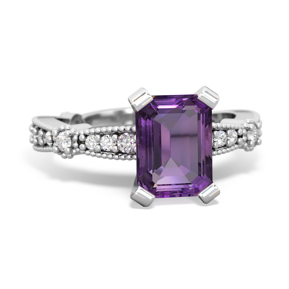 Amethyst Sparkling Tiara 8X6 Emerald-Cut 14K White Gold ring R26298EM