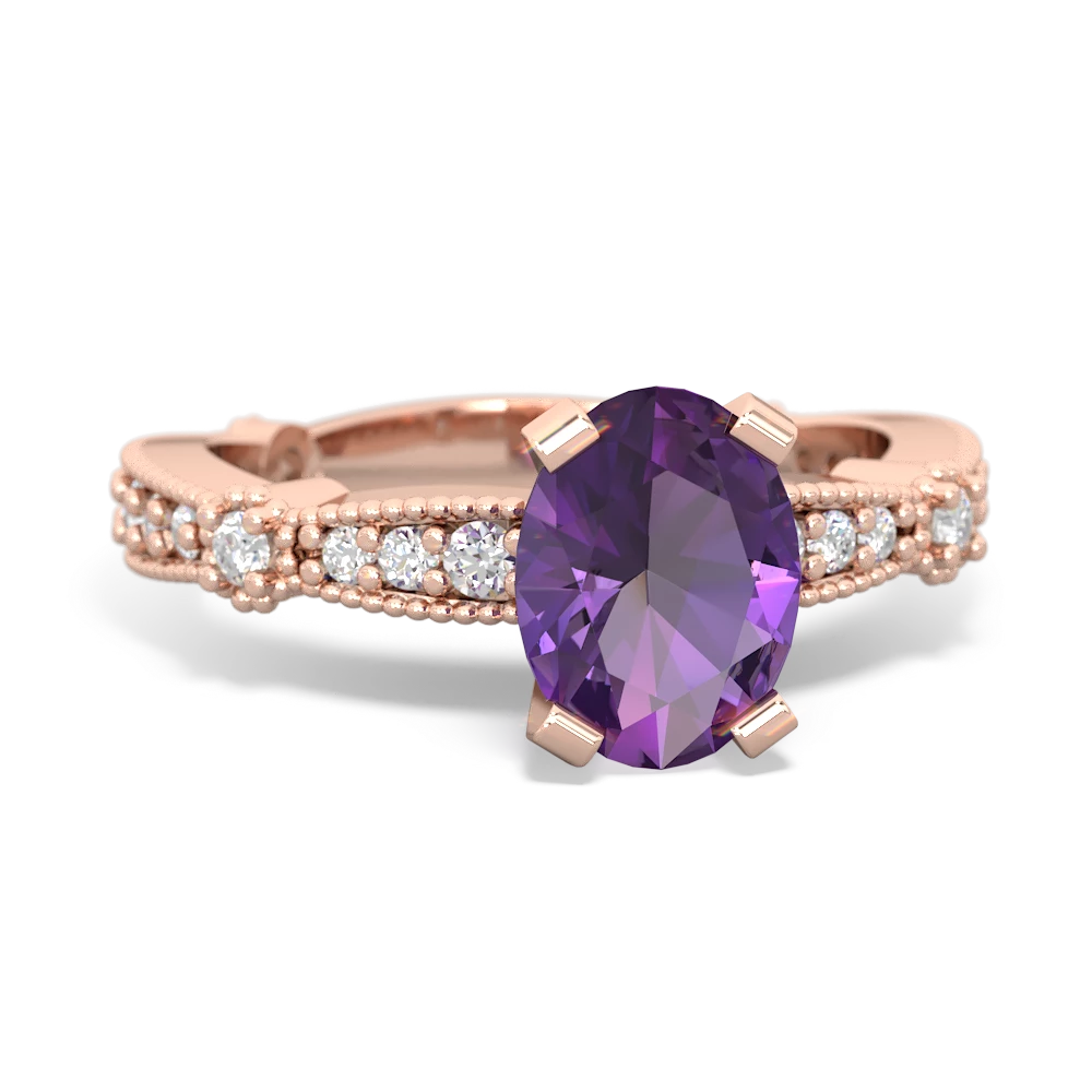 Amethyst Sparkling Tiara 8X6 Oval 14K Rose Gold ring R26298VL