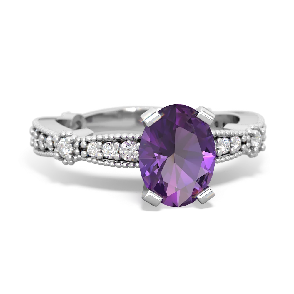 Amethyst Sparkling Tiara 8X6 Oval 14K White Gold ring R26298VL