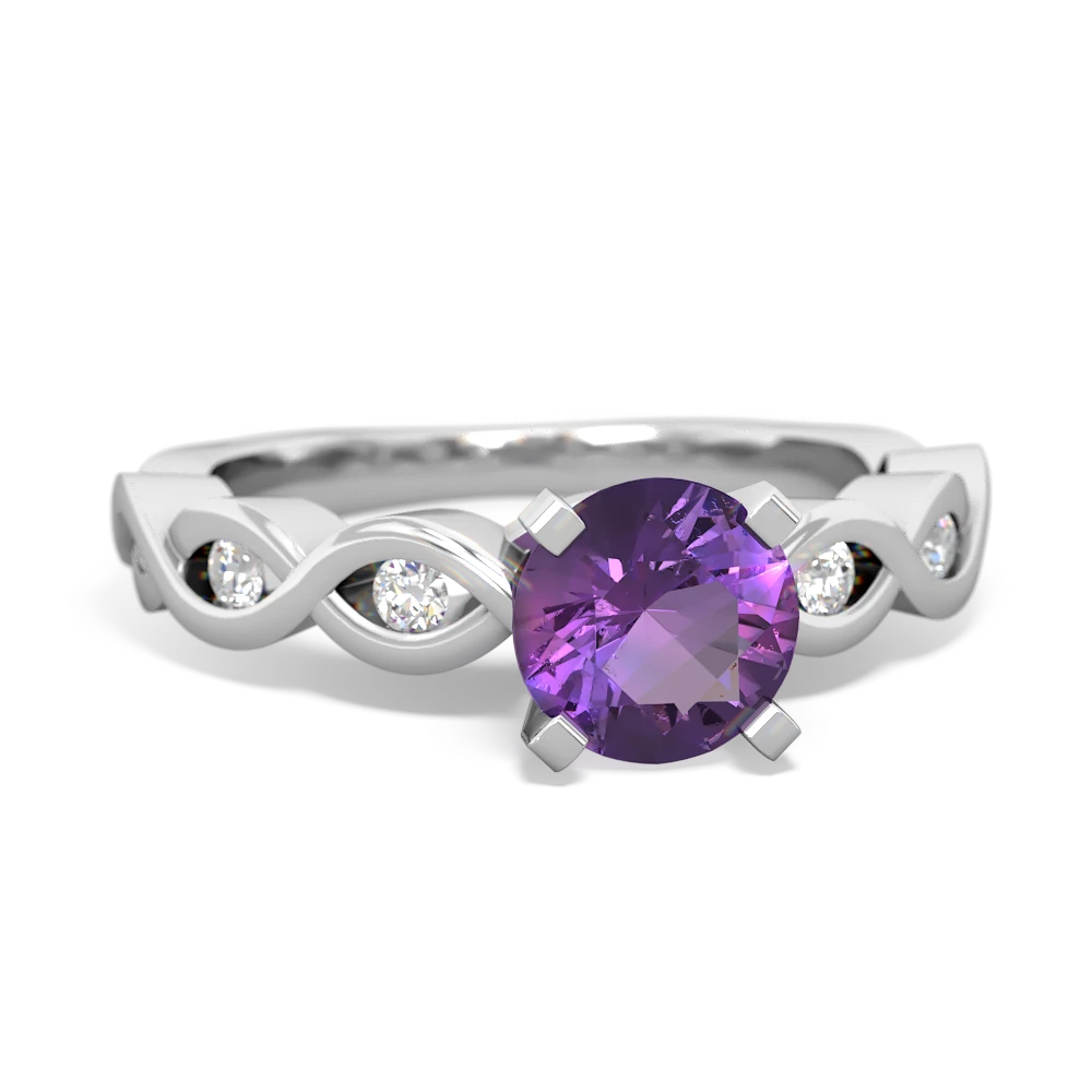 Amethyst Infinity 6Mm Round Engagement 14K White Gold ring R26316RD