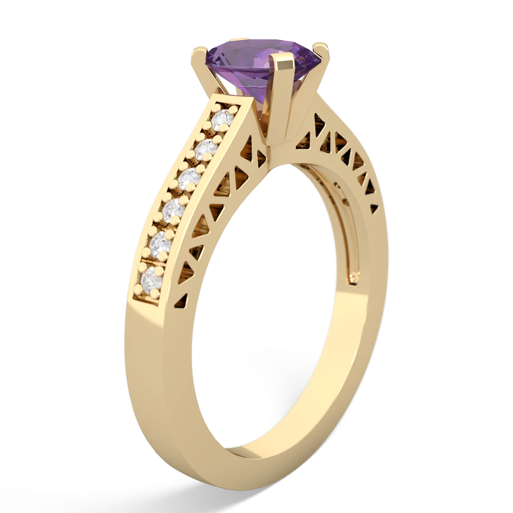 Amethyst Art Deco Engagement 7X5mm Oval 14K Yellow Gold ring R26357VL