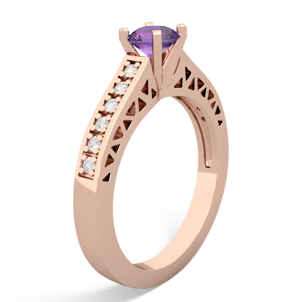 Amethyst Art Deco Engagement 5Mm Round 14K Rose Gold ring R26355RD