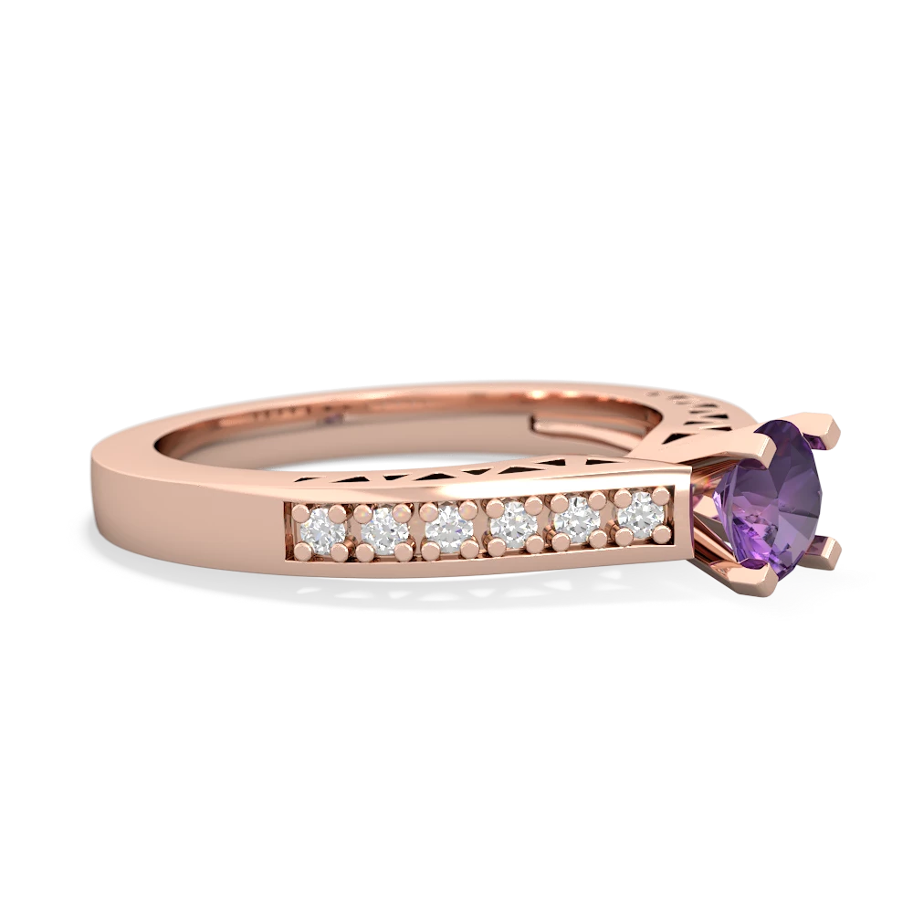 Amethyst Art Deco Engagement 5Mm Round 14K Rose Gold ring R26355RD