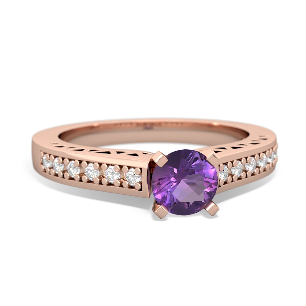 Amethyst Art Deco Engagement 5Mm Round 14K Rose Gold ring R26355RD