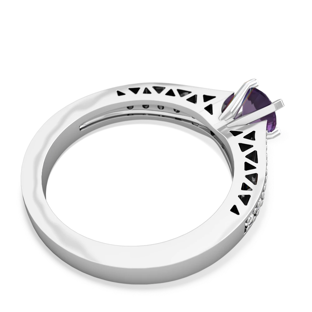 Amethyst Art Deco Engagement 5Mm Round 14K White Gold ring R26355RD