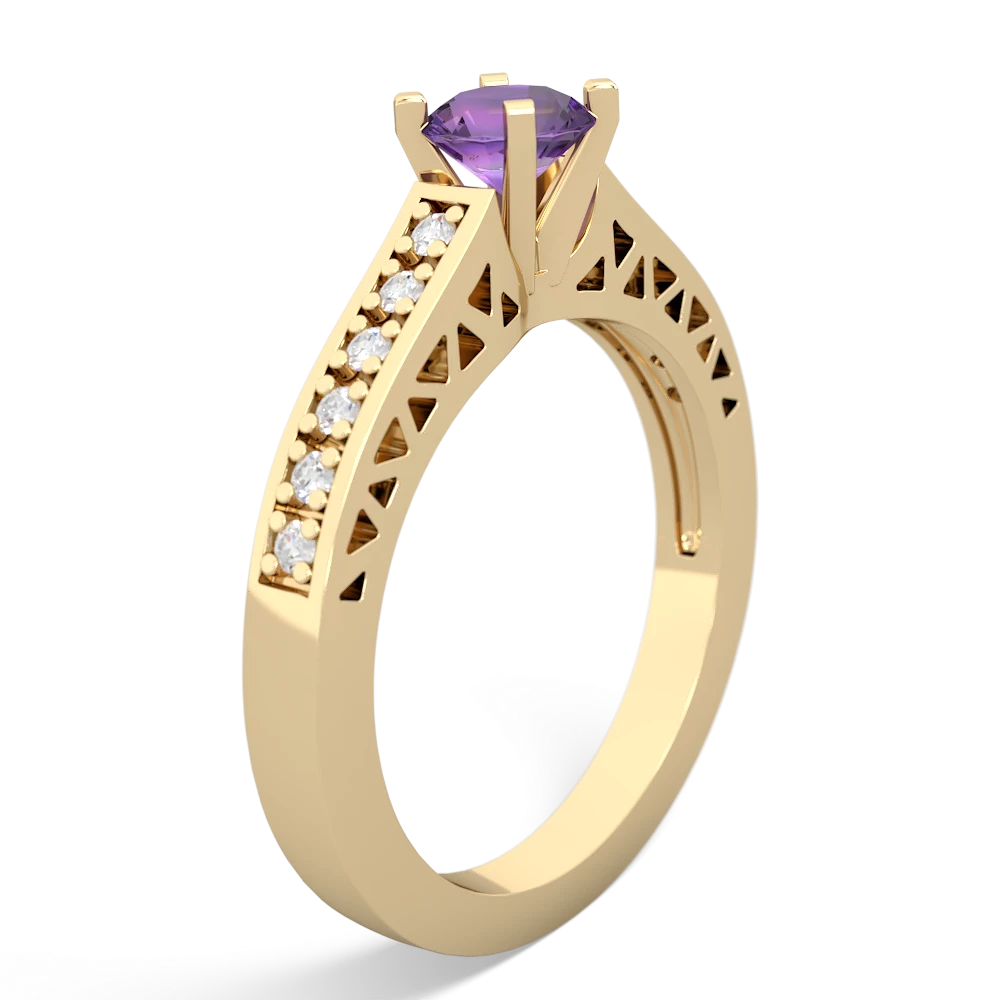 Amethyst Art Deco Engagement 5Mm Round 14K Yellow Gold ring R26355RD