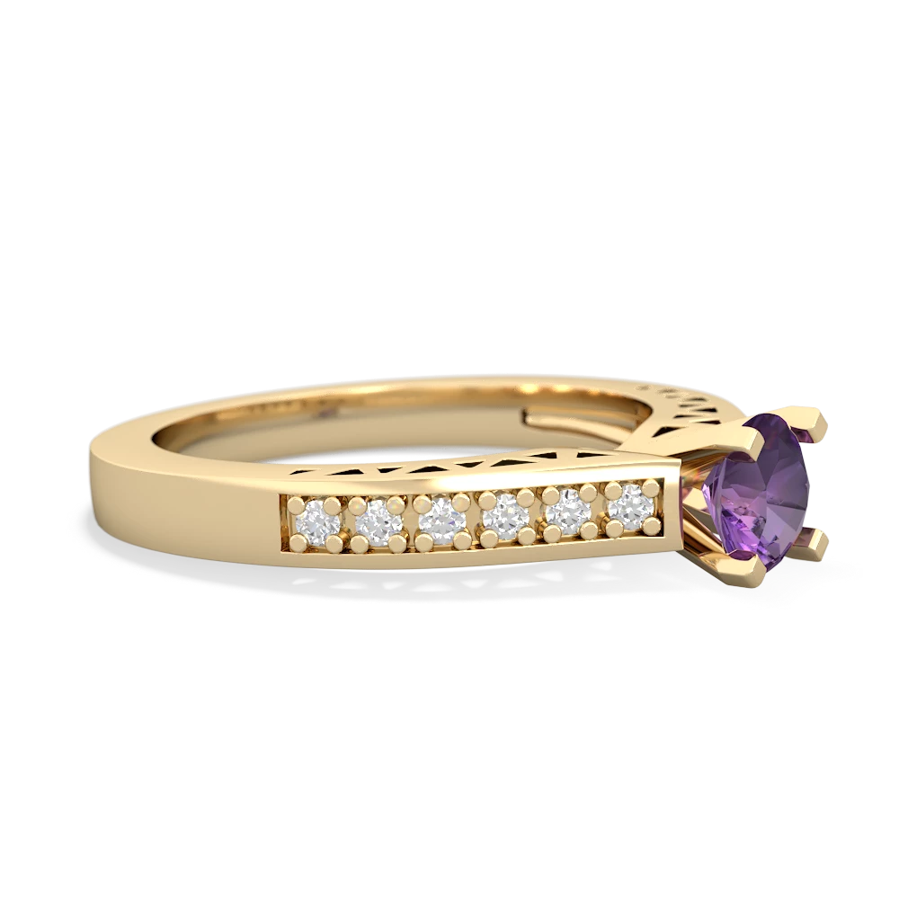 Amethyst Art Deco Engagement 5Mm Round 14K Yellow Gold ring R26355RD