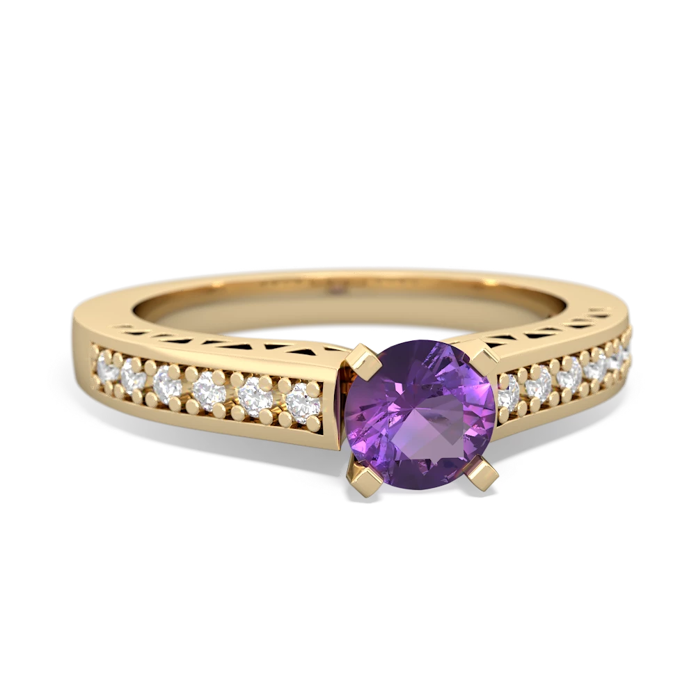 Amethyst Art Deco Engagement 5Mm Round 14K Yellow Gold ring R26355RD