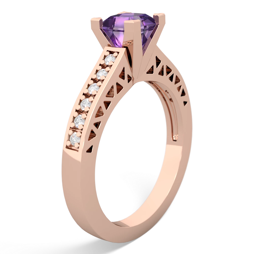 Amethyst Art Deco Engagement 5Mm Square 14K Rose Gold ring R26355SQ