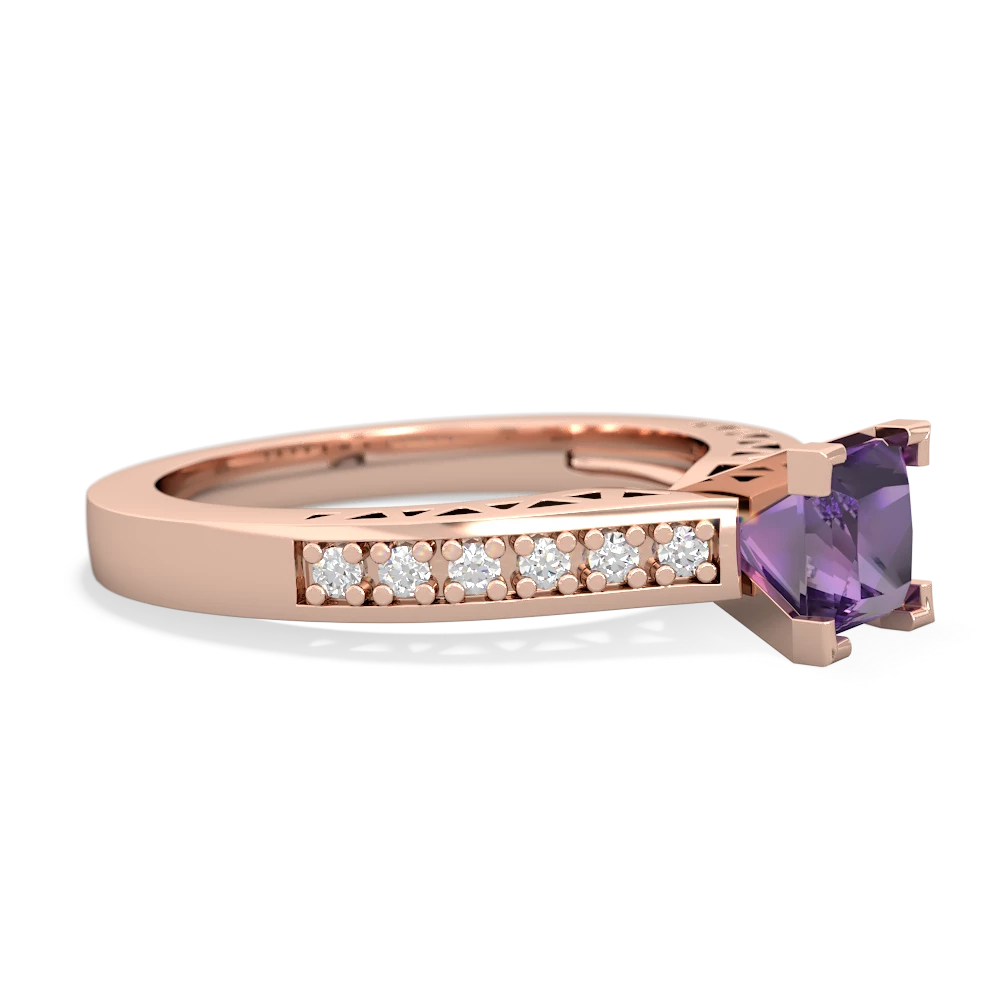 Amethyst Art Deco Engagement 5Mm Square 14K Rose Gold ring R26355SQ