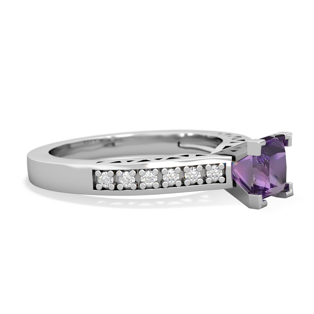 Amethyst Art Deco Engagement 5Mm Square 14K White Gold ring R26355SQ