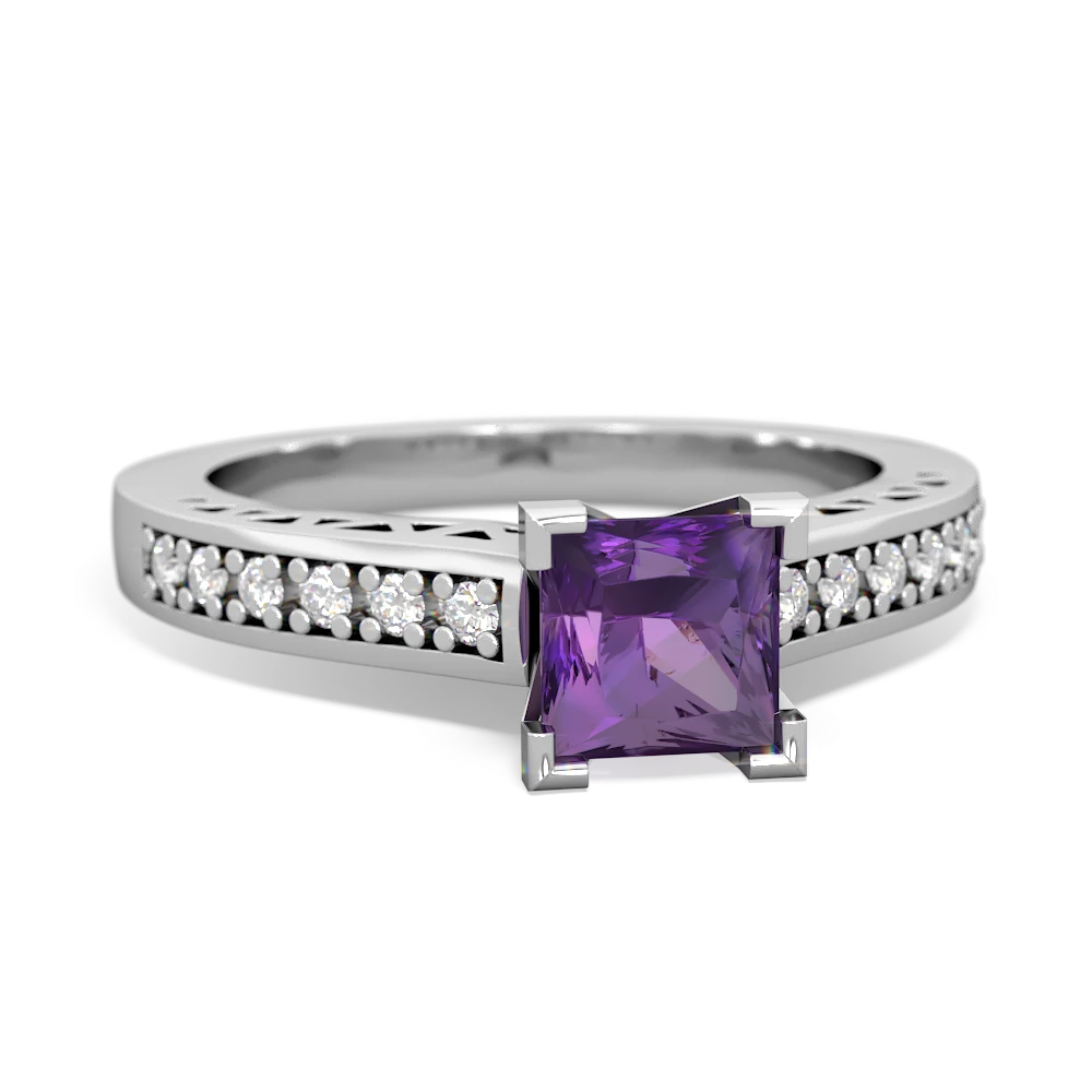 Amethyst Art Deco Engagement 5Mm Square 14K White Gold ring R26355SQ