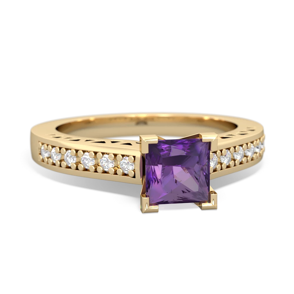 Amethyst Art Deco Engagement 5Mm Square 14K Yellow Gold ring R26355SQ