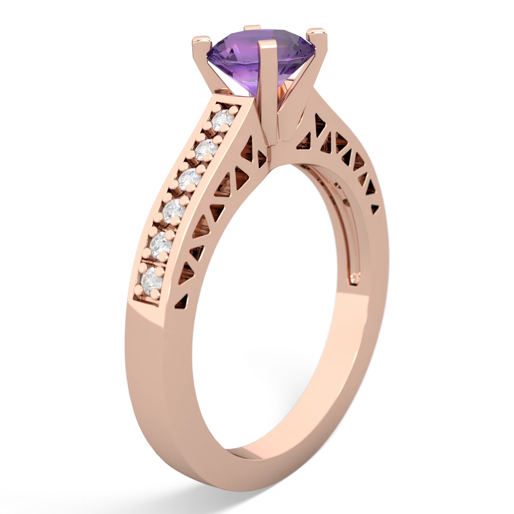 Amethyst Art Deco Engagement 6Mm Round 14K Rose Gold ring R26356RD