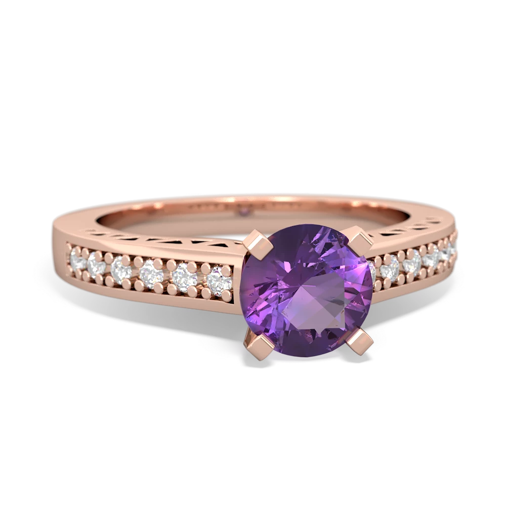 Amethyst Art Deco Engagement 6Mm Round 14K Rose Gold ring R26356RD