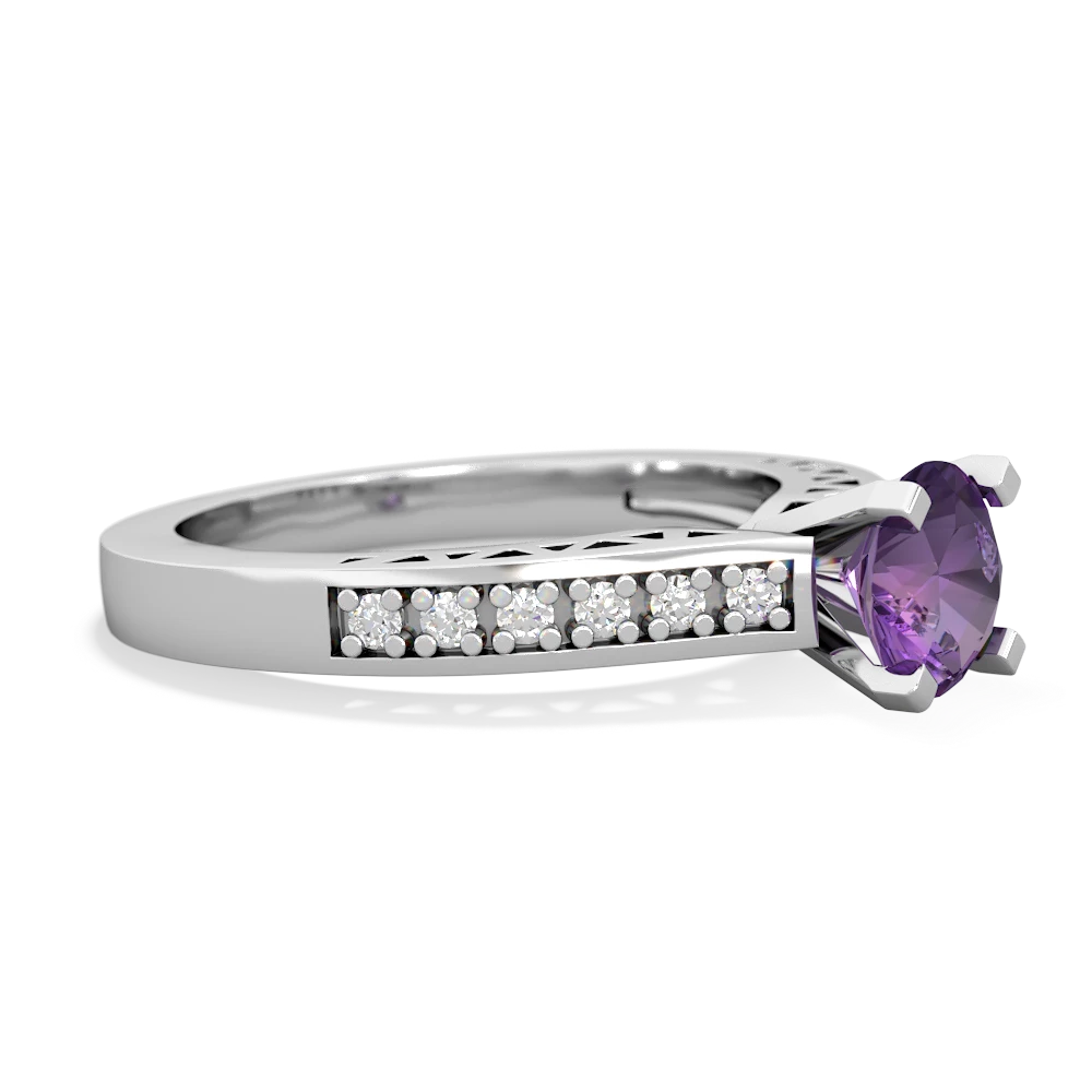 Amethyst Art Deco Engagement 6Mm Round 14K White Gold ring R26356RD