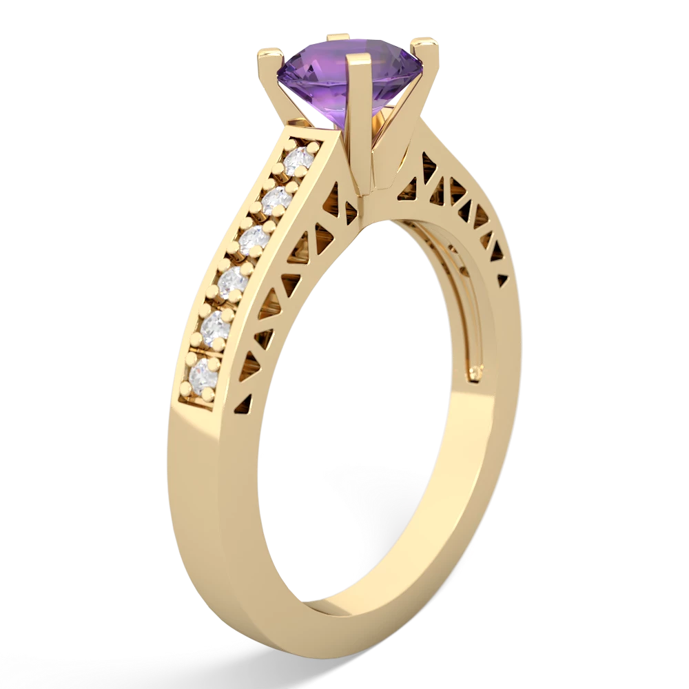 Amethyst Art Deco Engagement 6Mm Round 14K Yellow Gold ring R26356RD