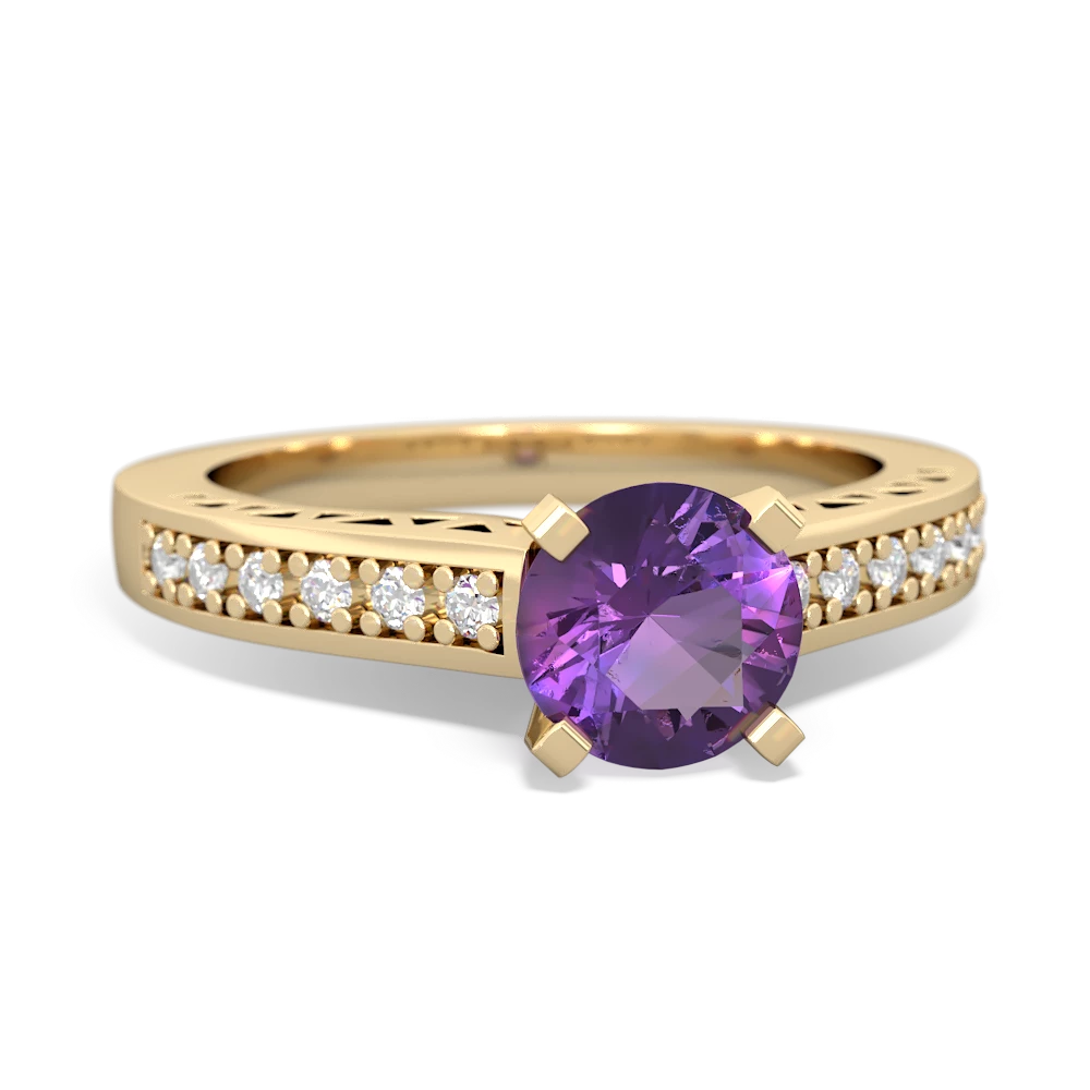 Amethyst Art Deco Engagement 6Mm Round 14K Yellow Gold ring R26356RD