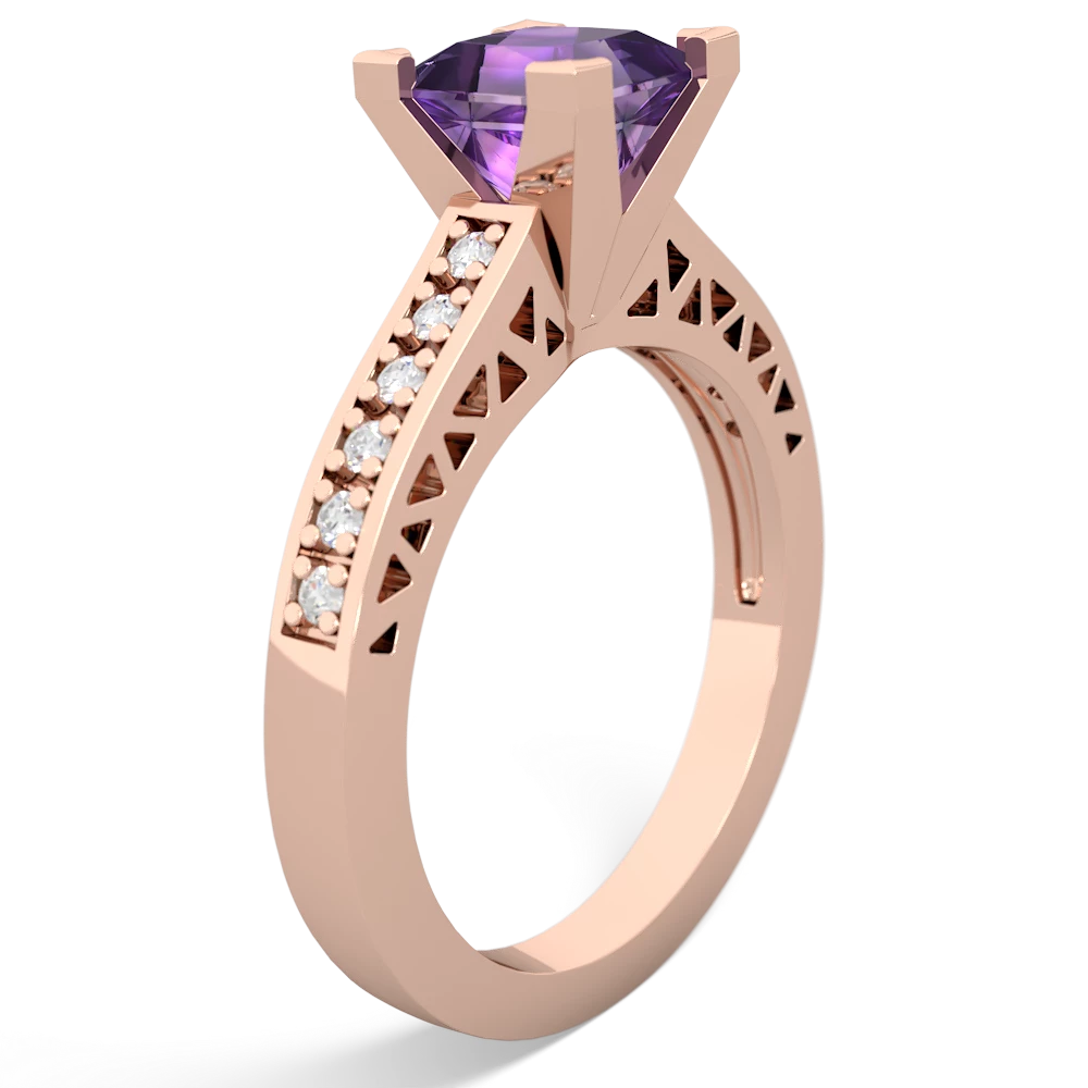 Amethyst Art Deco Engagement 6Mm Princess 14K Rose Gold ring R26356SQ