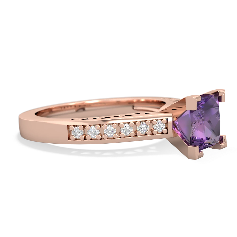 Amethyst Art Deco Engagement 6Mm Princess 14K Rose Gold ring R26356SQ