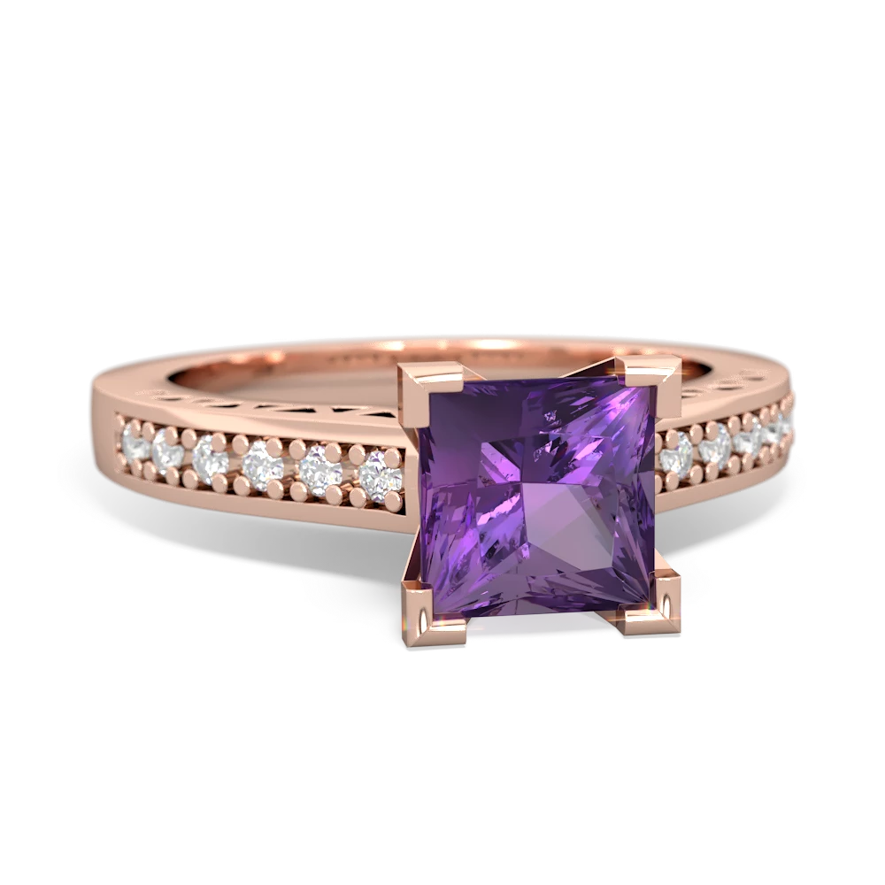 Amethyst Art Deco Engagement 6Mm Princess 14K Rose Gold ring R26356SQ