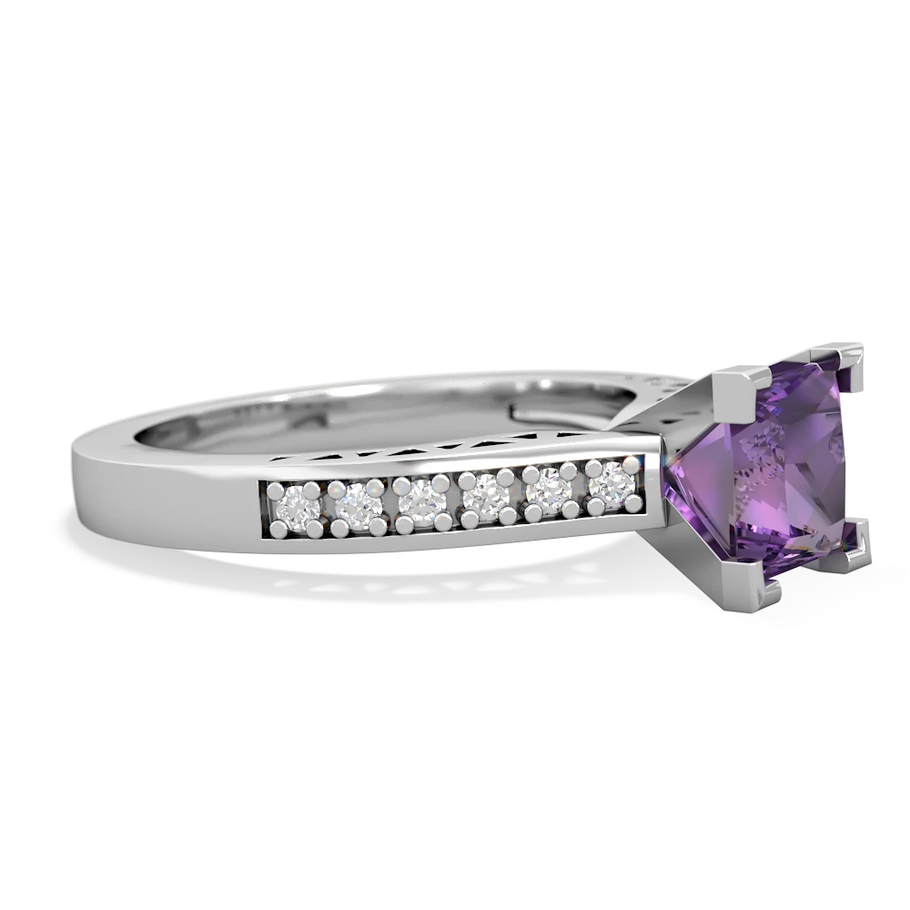 Amethyst Art Deco Engagement 6Mm Princess 14K White Gold ring R26356SQ