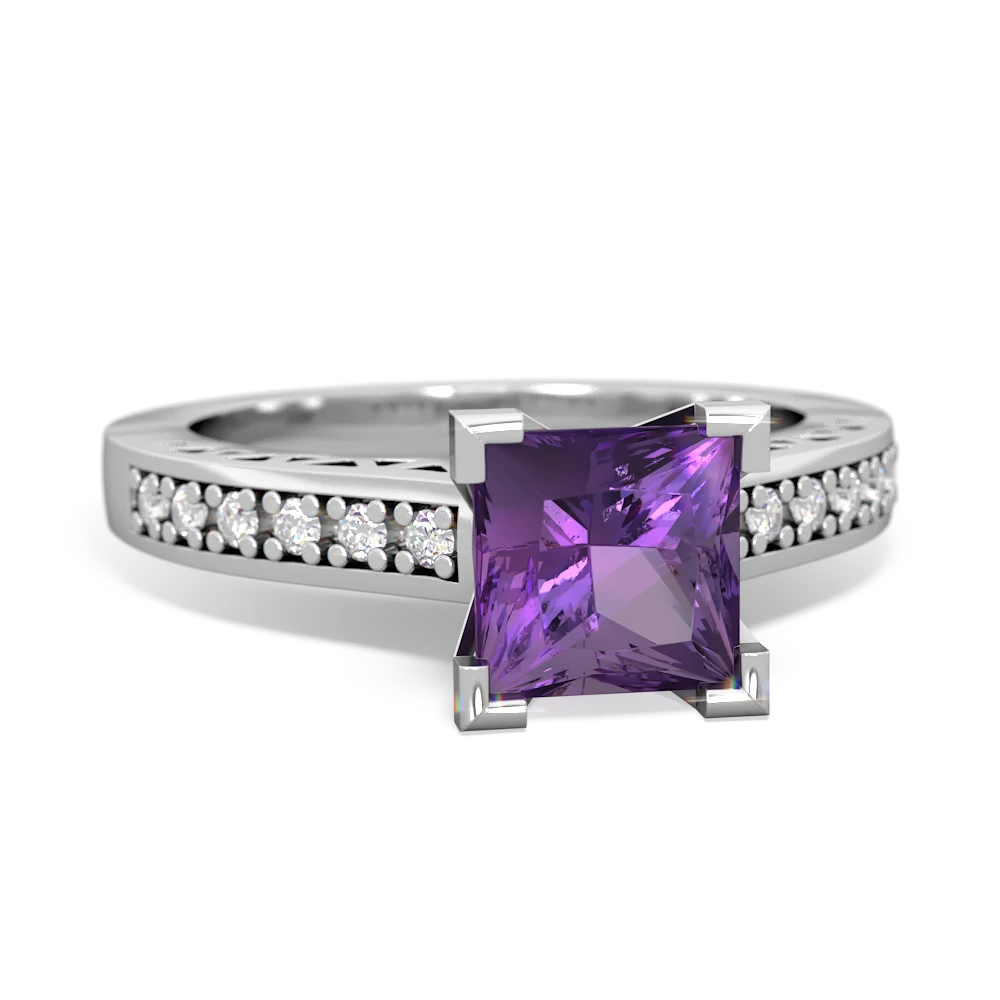 Amethyst Art Deco Engagement 6Mm Princess 14K White Gold ring R26356SQ