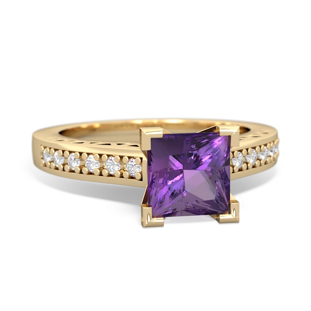 Amethyst Art Deco Engagement 6Mm Princess 14K Yellow Gold ring R26356SQ