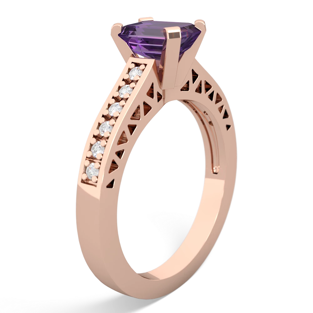 Amethyst Art Deco Engagement 7X5mm Emerald-Cut 14K Rose Gold ring R26357EM