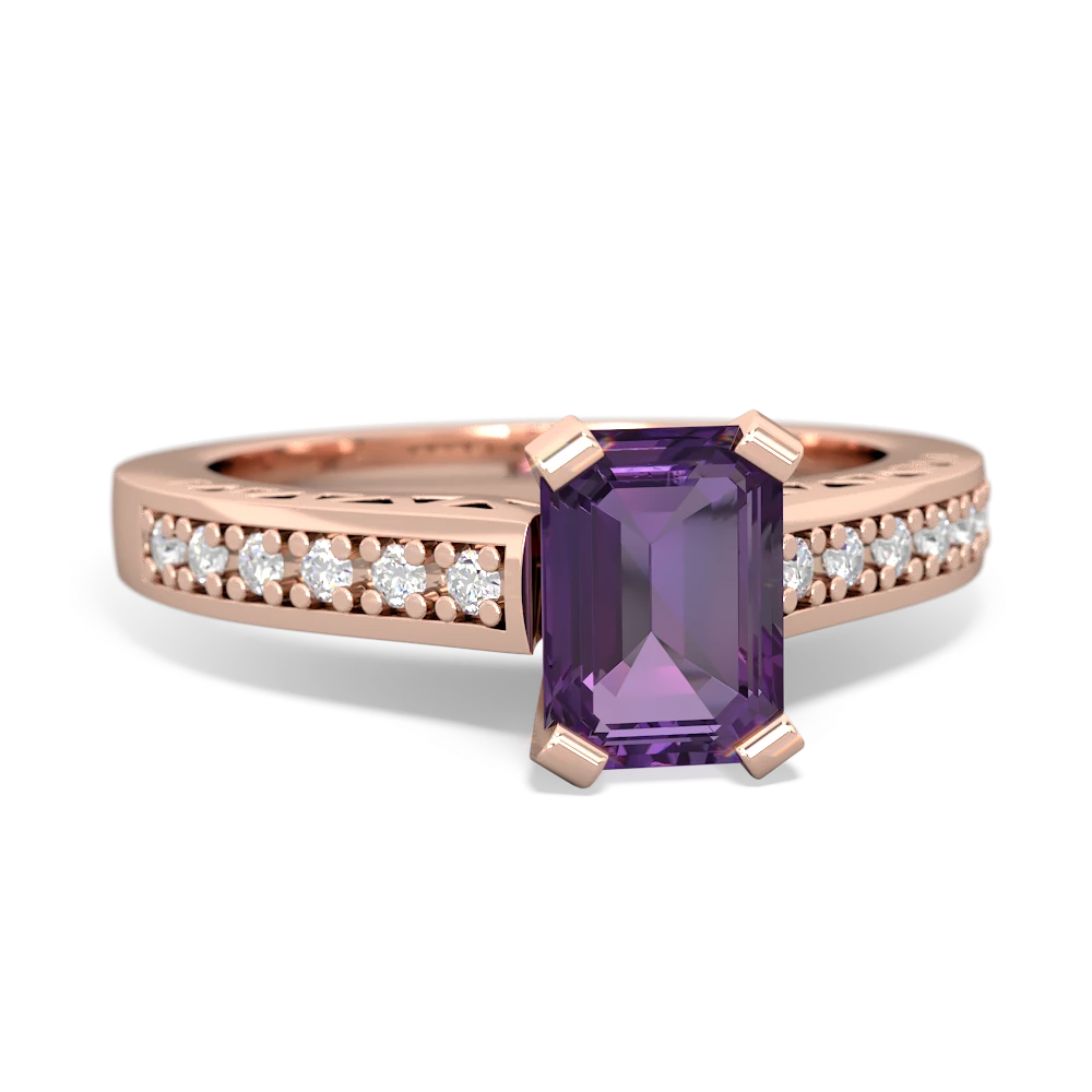 Amethyst Art Deco Engagement 7X5mm Emerald-Cut 14K Rose Gold ring R26357EM