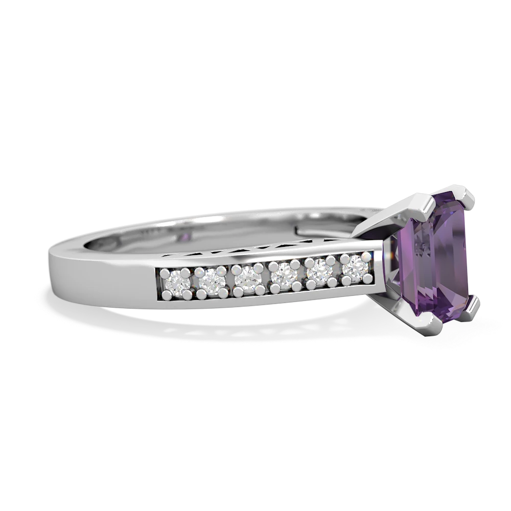 Amethyst Art Deco Engagement 7X5mm Emerald-Cut 14K White Gold ring R26357EM