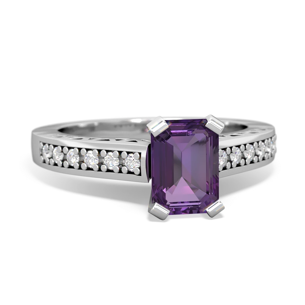 Amethyst Art Deco Engagement 7X5mm Emerald-Cut 14K White Gold ring R26357EM