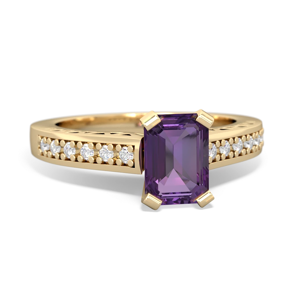 Amethyst Art Deco Engagement 7X5mm Emerald-Cut 14K Yellow Gold ring R26357EM