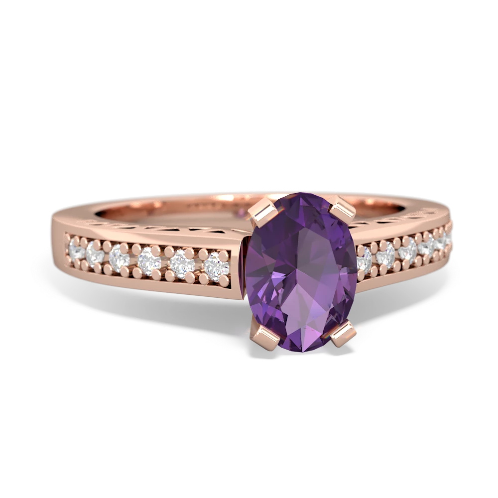 Amethyst Art Deco Engagement 7X5mm Oval 14K Rose Gold ring R26357VL